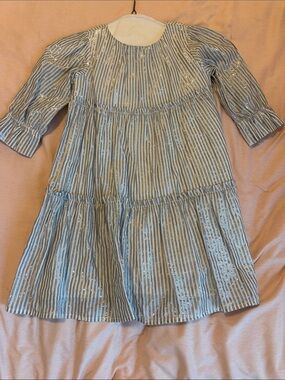 Crewcuts Silver-Accented Blue Striped Tiered Dress